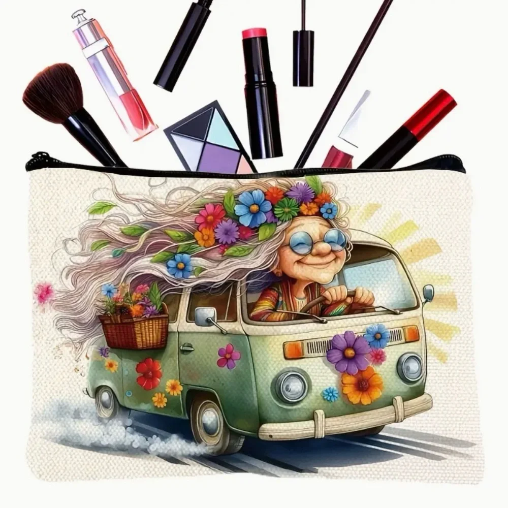 Hippie Style Grandma Floral Design Toiletry Cosmetic Makeup Bag New ***READ